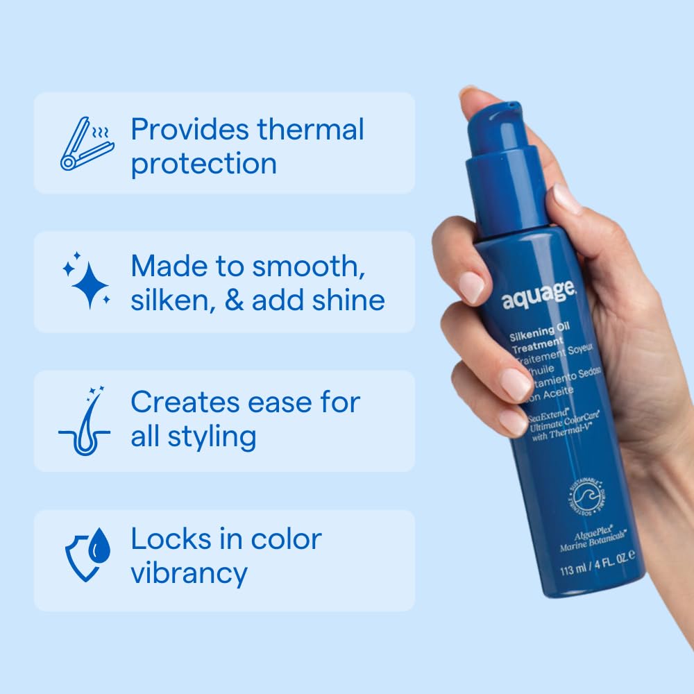 AQUAGE SeaExtend Silkening Oil Treatment, Ultra-Light Formula Smooths, Silkens and Adds Brilliant Shine, 4 oz