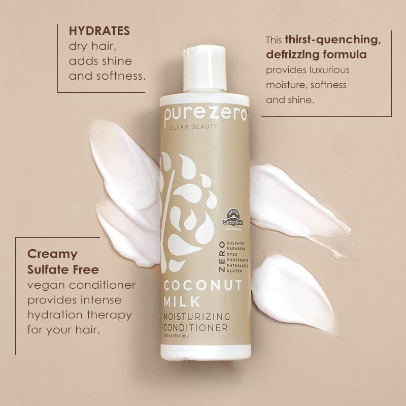 Purezero Coconut Milk Shampoo & Conditioner Set - 100% Vegan & Cruelty Free - Intense Hydration & Increase Shine - Zero Sulfates, Parabens, Dyes