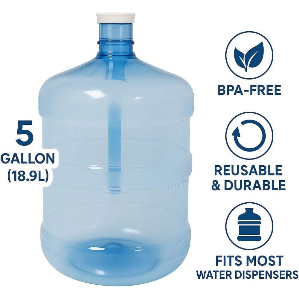 TIMPHO 5 Gallon Water Bottle - BPA Free Durable Plastic Jug with Easy Grip Handle, Reusable Container for Top and Bottom Load Water Dispensers