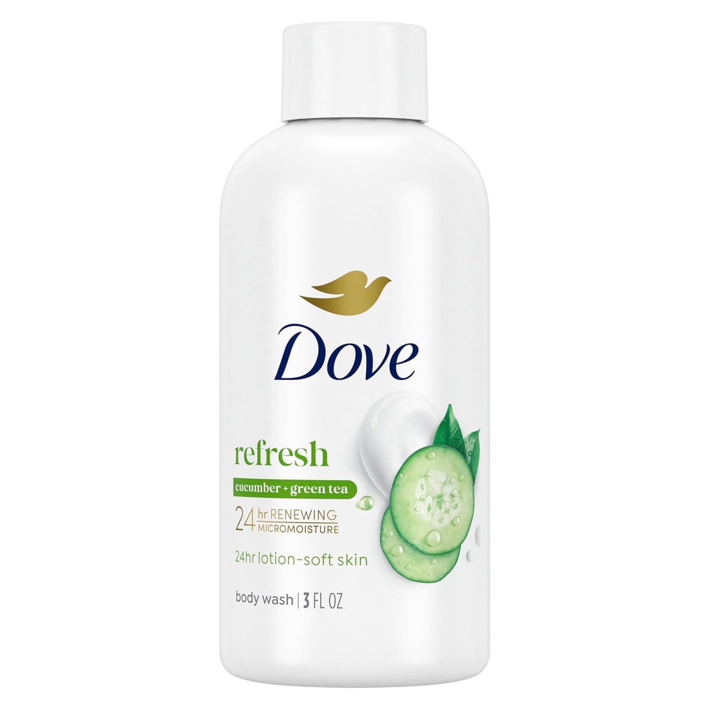 Dove Travel Body Wash, Refresh, Cucumber & Green Tea, Moisturizing for Lotion-Soft Skin, 3 Oz