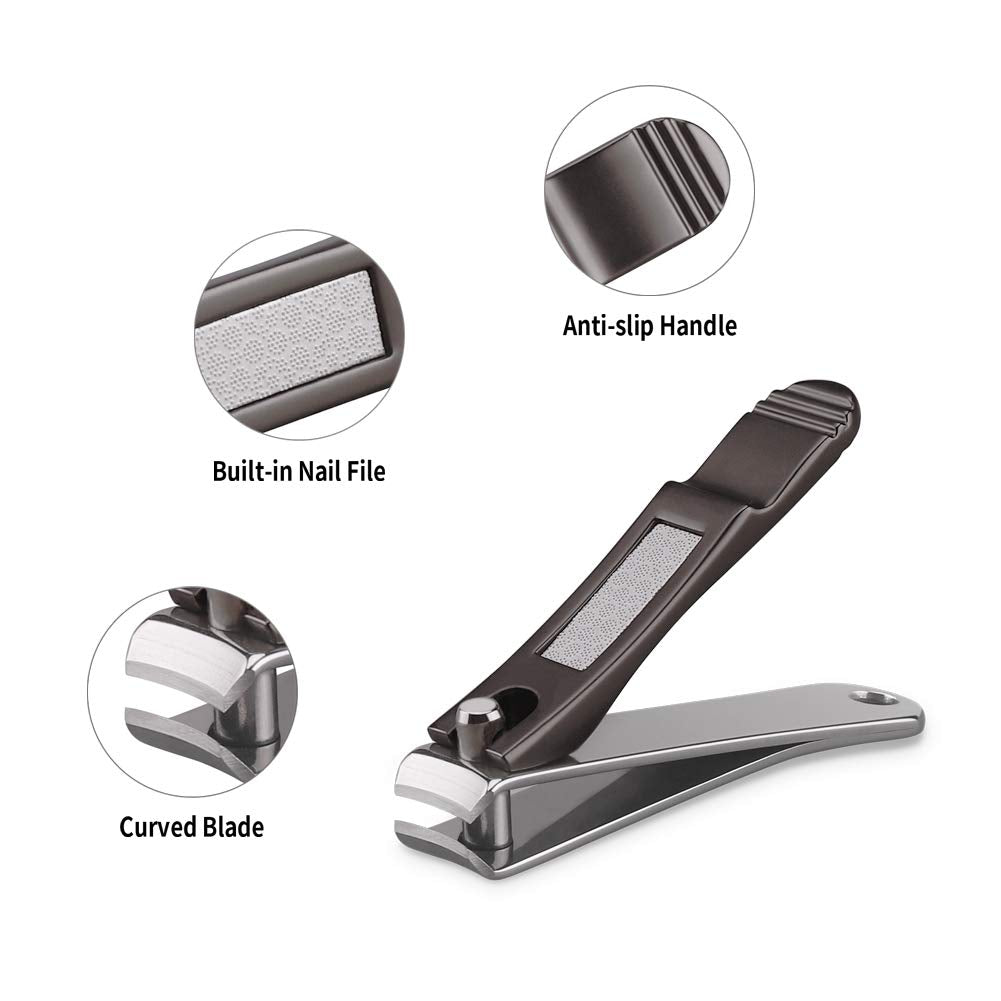 ILLILOTS Nail Clippers Set with Build-in Nail File, Durable Sharp Zinc Alloy Fingernail Clipper and Toenail Clipper with Tin Case, Matte Gray