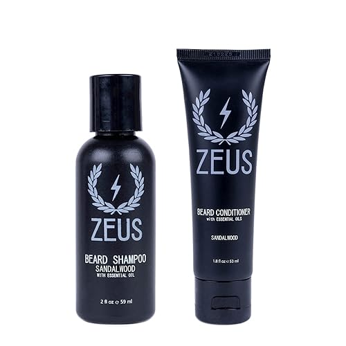 ZEUS Travel Beard Shampoo & Conditioner Combo for Men, Grooming Set with Green Tea & Essential Oils, Softens, Hydrates & Moisturizes Facial Hair (Made