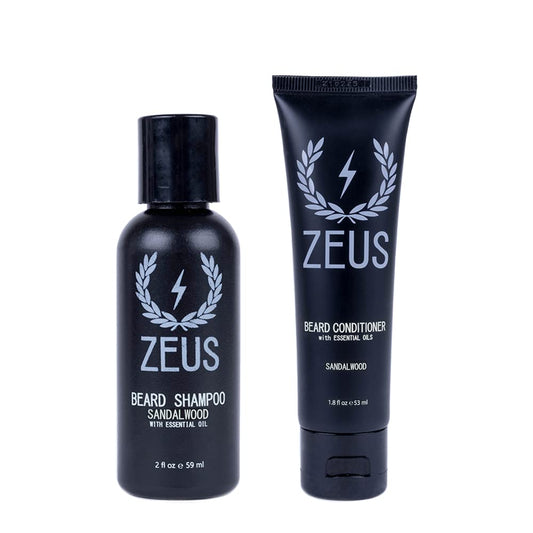 ZEUS Travel Beard Shampoo & Conditioner Combo for Men, Grooming Set with Green Tea & Essential Oils, Softens, Hydrates & Moisturizes Facial Hair (Made