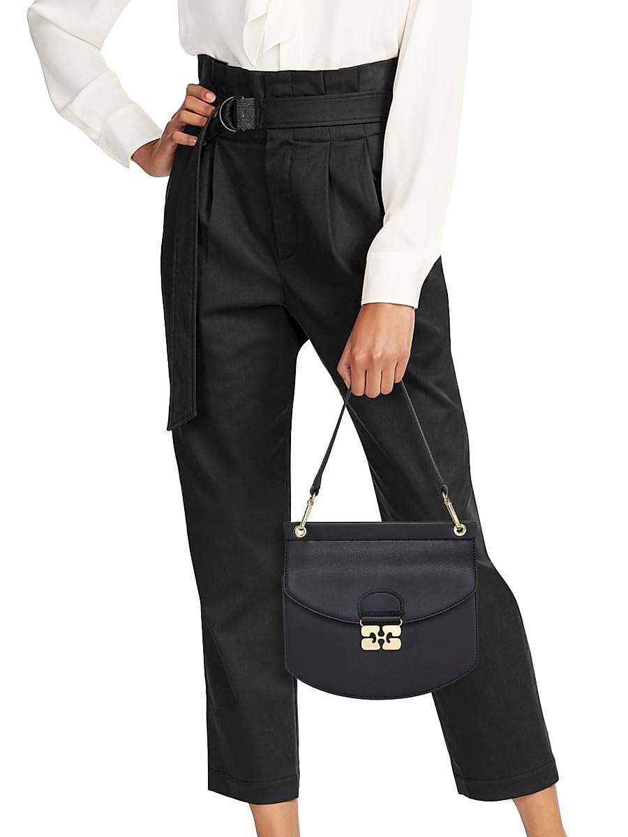 Ganni, Apo-G Leather Shoulder Bag, Black