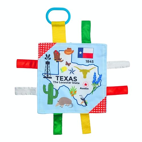 Baby Jack & Co 8x8” Learning Lovey Texas State Tag Stroller Toy for Babies - Crinkle Toys for Developing Five Senses - Learn About Capitals - Travel…