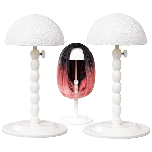 Youngther 2Pcs Wig Stand Adjustable Height Hat Display Portable Folding Wig Head Holders Plastic Wig Stand for Styling Wig Hair Drying Display(2 PCS