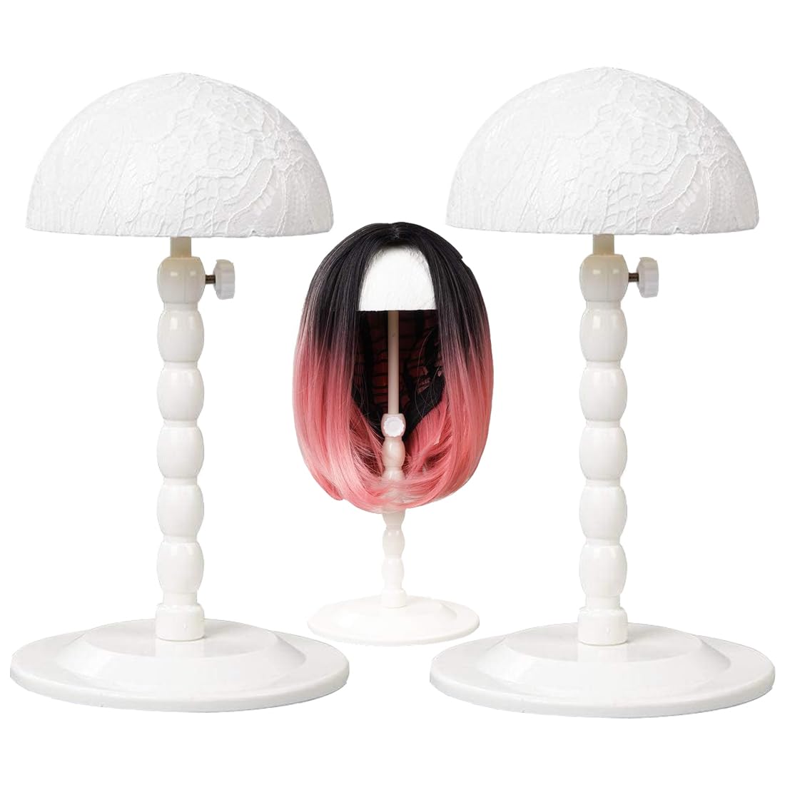 Youngther 2Pcs Wig Stand Adjustable Height Hat Display Portable Folding Wig Head Holders Plastic Wig Stand for Styling Wig Hair Drying Display(2 PCS