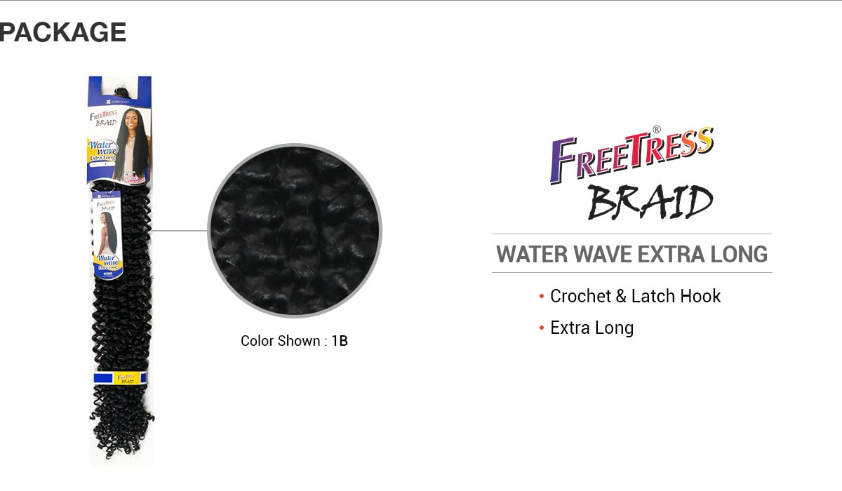 Freetress Synthetic Braid - WATER WAVE EXTRA LONG (1B Off Black)