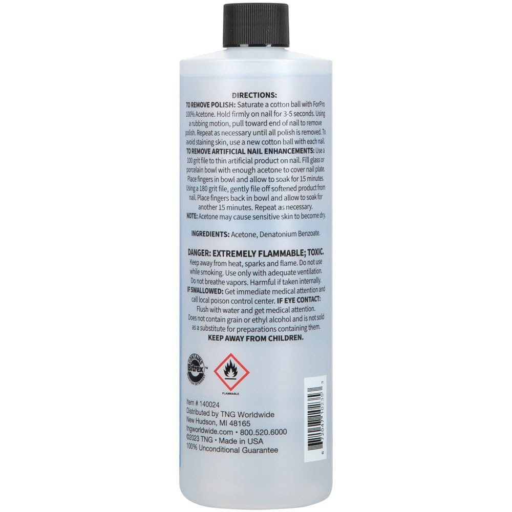 ForPro Professional Collection 100% Pure Acetone, Professional Nail Polish Remover for Natural, Artificial, Acrylic, and Sculptured Nails, Removes Gel