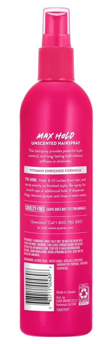 Suave Hairspray Max Hold 11 Ounce Unscented Pump (Pack of 2)