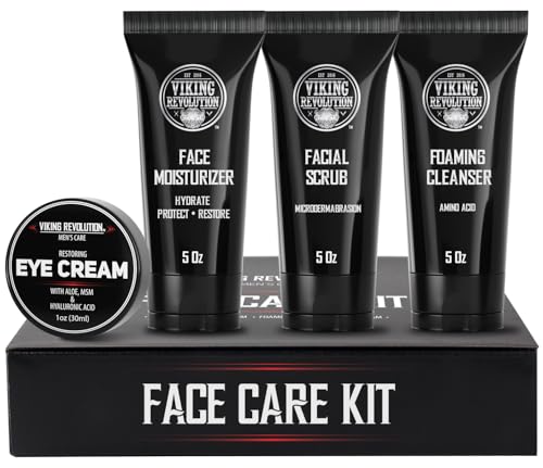 Viking Revolution Men's Facial Skin Care Kit - Includes Rejuvenating Face Moisturizer, Microdermabrasion Facial Scrub, Foaming Cleanser (5oz Each)