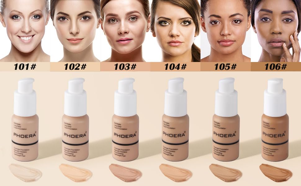 ABRUS PHOERA Full Coverage Foundation, Soft Matte, Oil Control Concealer, Foundation Makeup Flawless Cream Smooth Long Lasting 24HR Waterproof