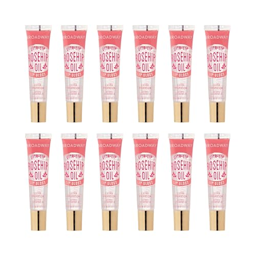 Ruby Kisses Broadway Vita-Lip Clear Lip Gloss (Rosehip Oil 12 Pack), Ultra-Hydrating & Soothing Formula with Vitamin Oils, High-Shine Non-Sticky