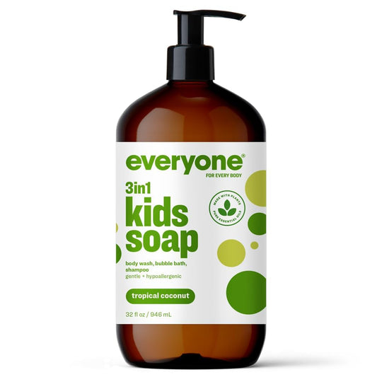 Everyone 3-in-1 Kids Soap, Body Wash, Bubble Bath, Shampoo, 32 Ounce (Pack of 1), Tropical Coconut, made with Essential Oils for Toddlers, Tweens Beauty & Personal Care everyone for every body