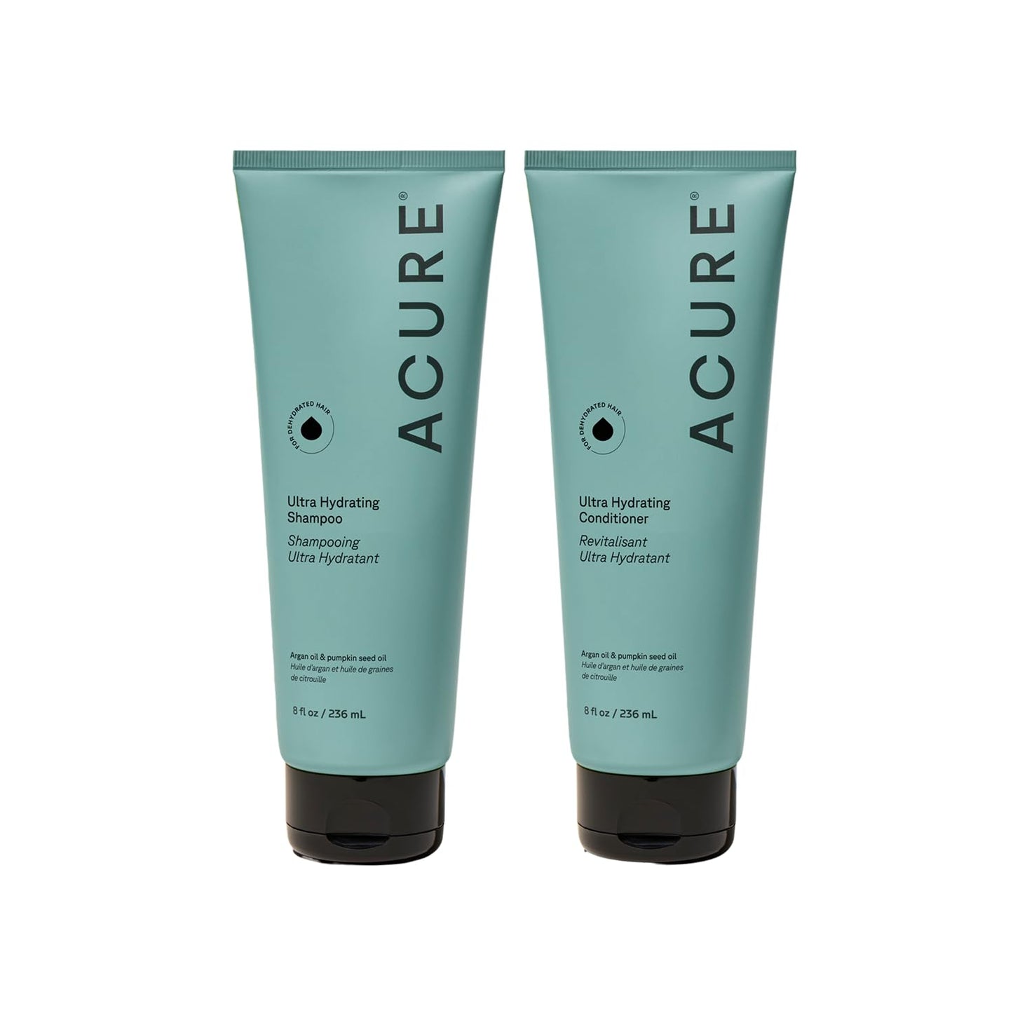 Acure Ultra Hydrating Shampoo and Conditioner Set - Moisturizing Set with Argan Oil for Women & Men with Dry, Damaged, Straight or Curly Hair, 100%