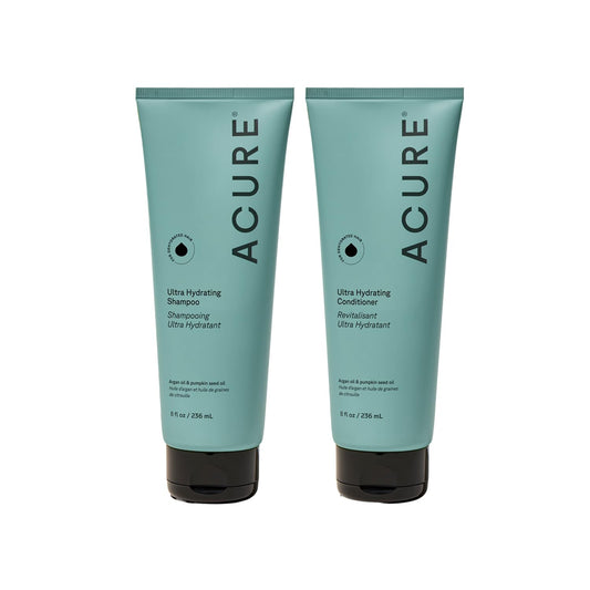 Acure Ultra Hydrating Shampoo and Conditioner Set - Moisturizing Set with Argan Oil for Women & Men with Dry, Damaged, Straight or Curly Hair, 100%