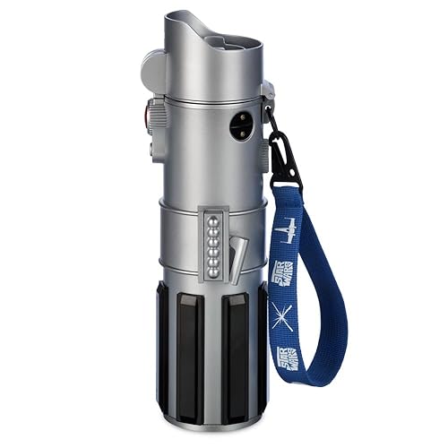 Disney Store Official Star Wars Lightsaber Water Bottle with Sound & Light Effects, Translucent Blue Sleeve, Red Button Pop Top, Silicone Flange