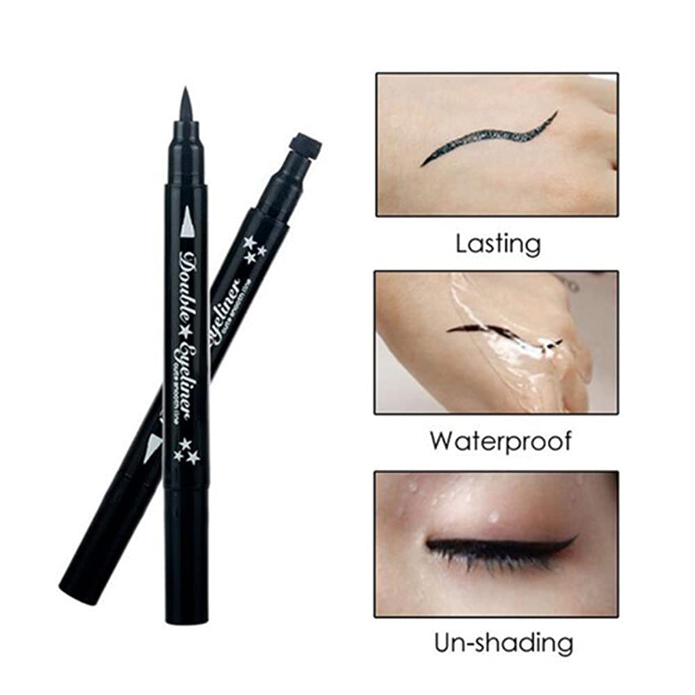 Pinkiou 2 in 1 Double-headed Liquid Eyeliner Pen Stamp Super Slim Gel Felt Tip High Pigment Black Waterproof Smudgeproof Long Lasting Tattoo Makeup…