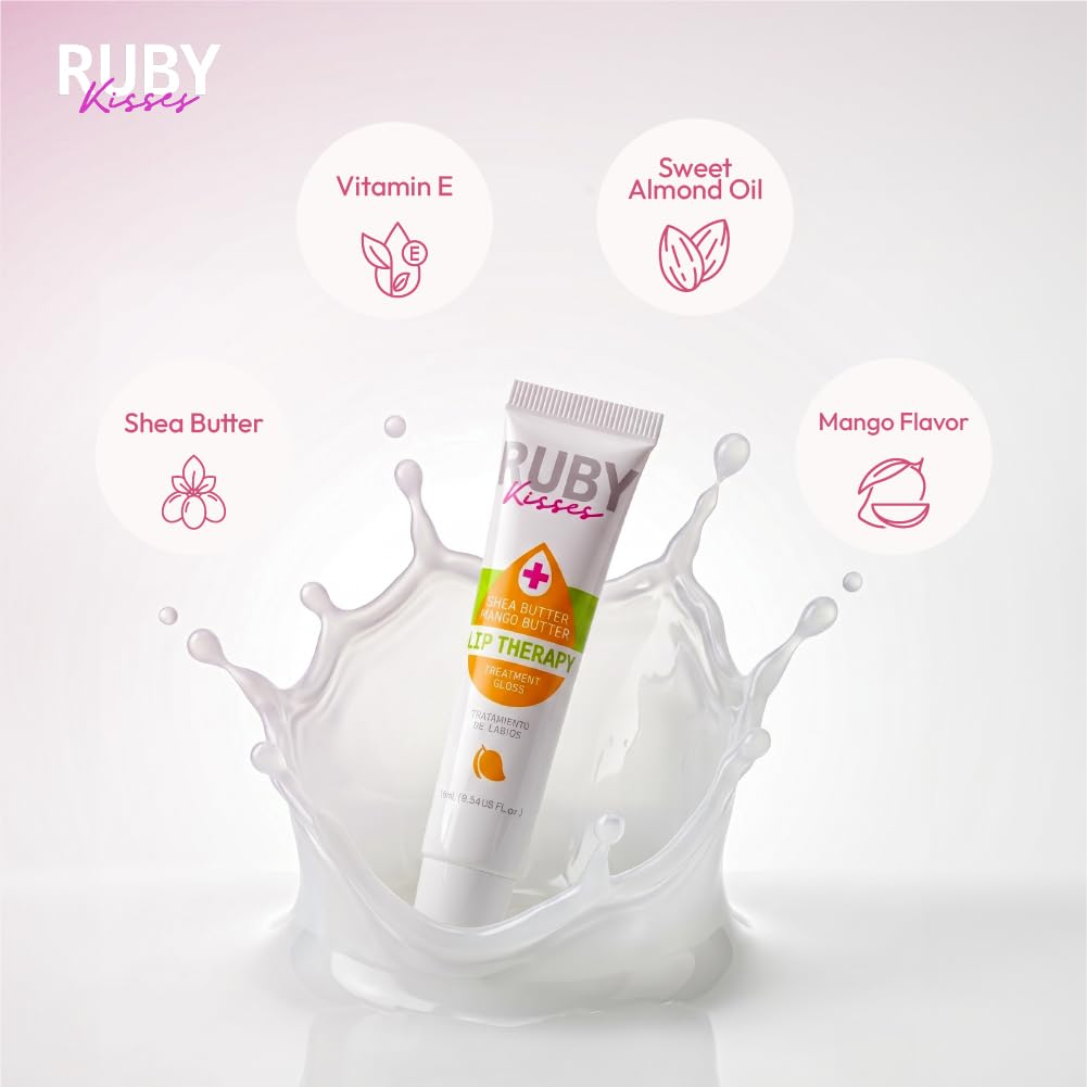 Ruby Kisses Hydrating Lip Oil Treatment Gloss with Mango & Shea Butter (3 Pack), Moisturizing Natural Shine Lip Care Protects & Heals with Vitamins,