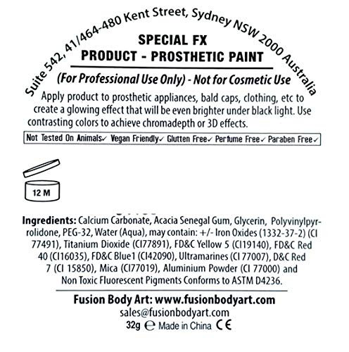 Fusion Body Art and FX Pro Special Effects Paint | Neon Green (32gm), Professional Quality Water Activated Special FX Paint Supplies Single Color Cake