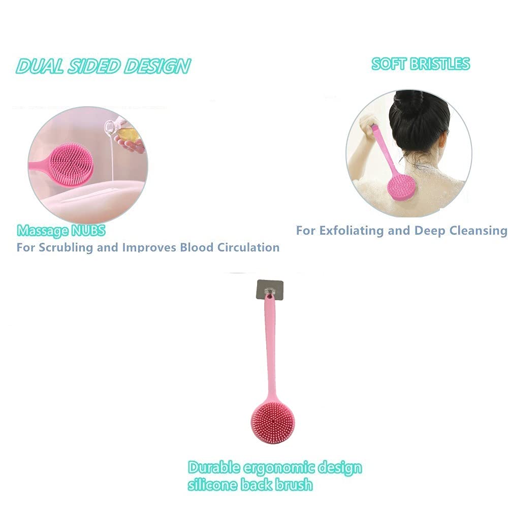 Cinlitek Silicone Body Scrubber, Long Handle Back Scrubber for Shower, Silicone Body Brush Shower Scrubber for Body, Shower Srush Back Brush Body