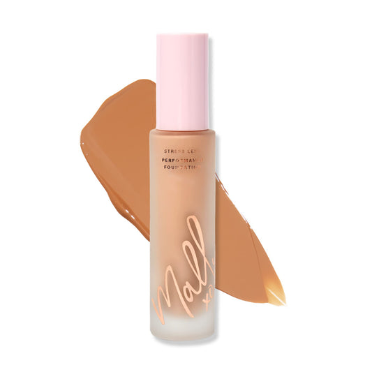 Mally Beauty Stress Less Performance Foundation - Tan - Buildable Medium to Full Coverage - Lightweight Foundation Liquid - Niacinamide Brightens