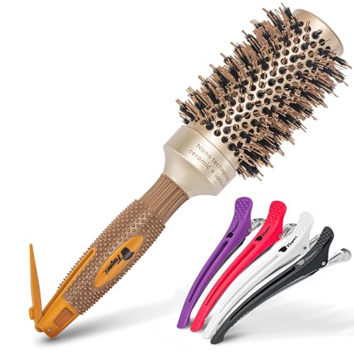 Fagaci Professional Round Brush with Natural Boar Bristle for Blow Drying, Nano Technology Ceramic + Ionic for Voluminous Healthy Hair Styling |