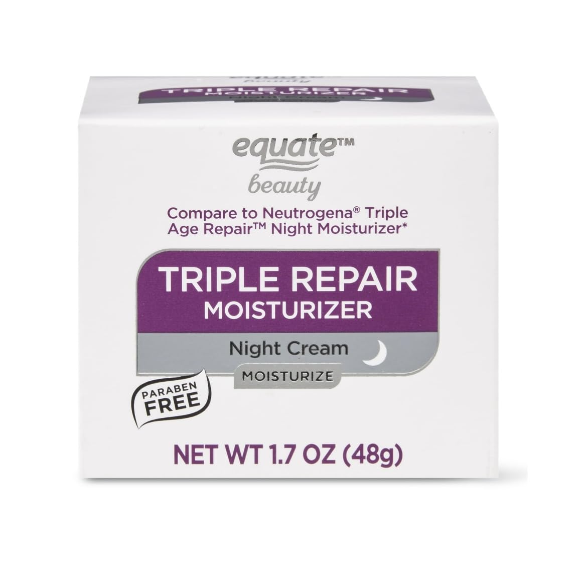 Equate Beauty Triple Repair Moisturizer Night Cream, All Skin Types, 1.7 oz