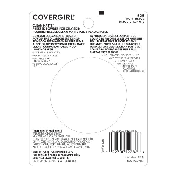COVERGIRL Clean Matte Pressed Powder Buff Beige 10 g (Packaging may vary)