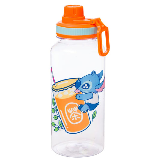 Silver Buffalo Lilo and Stitch Cute Fruit Bubble Tea Twist Spout Plastic Water Bottle with Holographic Stickers You Stick Yourself, 32 Ounces