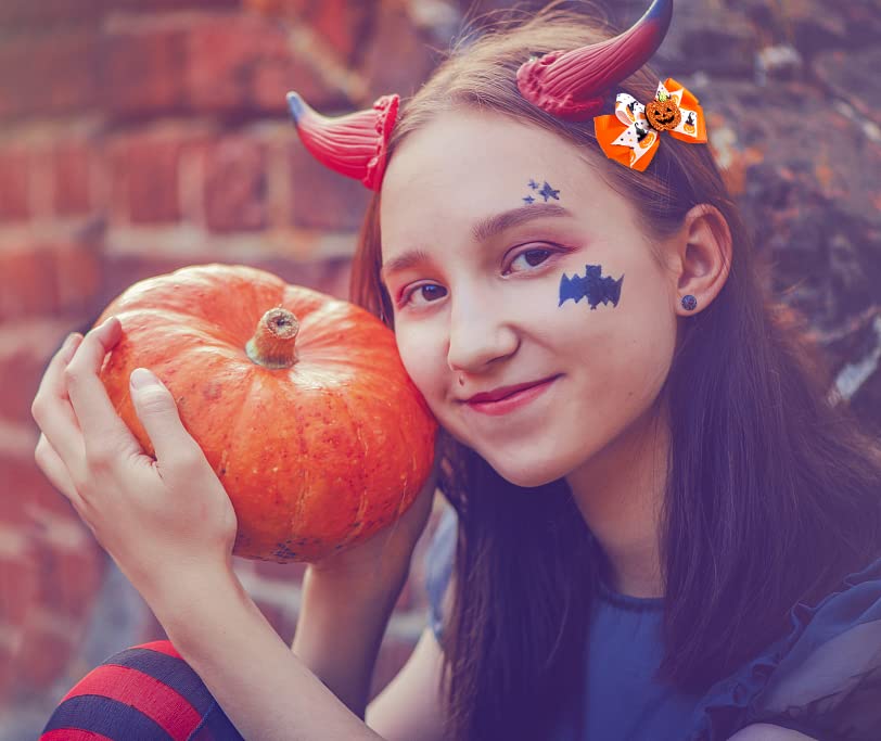 3PCS Halloween Hair Bows Clips Glitter Faux Leather Hair Clips Spider Pumpkins Grosgrain Ribbon Bows Boutique Hair Pins Accessories for Girls Women