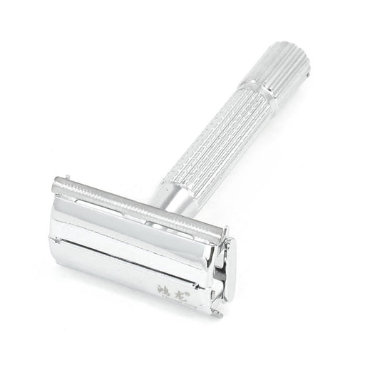 Ruilogod Men Double Edge Blade Good performance Grip Razor Shaver Silver Tone w Blue Case (id: e6a fca 3be eff 488 Beauty and Personal Care Ruilogod