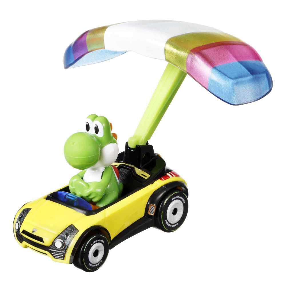 Hot Wheels 1:64 Mario Kart - Yoshi in Standard Kart with Parafoil Die Cast