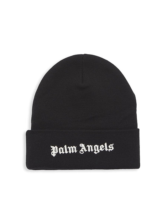 Palm Angels, Logo Cotton Knit Beanie, Black White