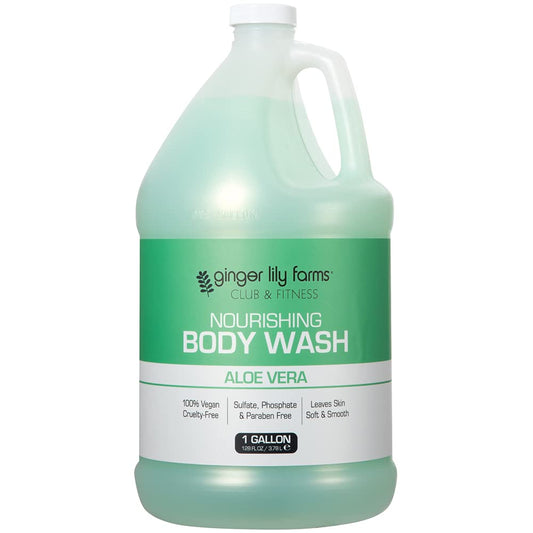 Ginger Lily Farms Club & Fitness Nourishing Body Wash, 100% Vegan & Cruelty-Free, Bath & Shower Gel for Men and Women, Aloe Vera Scent, 1 Gallon (128
