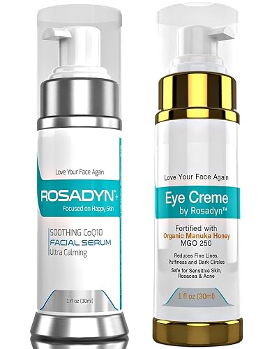 Rosadyn Rosacea Treatment Serum for face redness and hydrating Eye Crème w/Manuka Honey | Set of 2 sensitive skin facial care products Beauty & Personal Care Rosadyn+