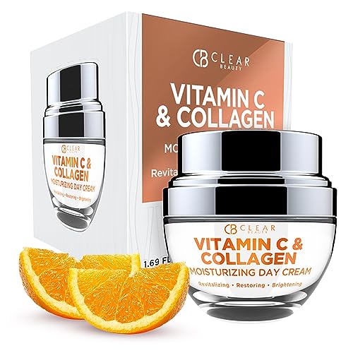 Clear Beauty Vitamin C & Collagen Face Moisturizer - Anti Aging Day Cream, Hydrates, Firms & Revives Dull, Tired Skin - Dermatologist Tested, Korean