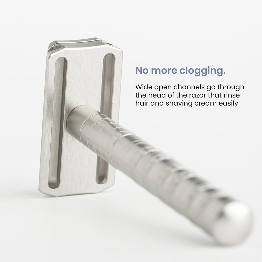 Henson Shaving Razor - Steel Blue Double Edge Safety Razor with 5 Spare Blades - 30° Angled Precision With Superior Blade Rigidity- Reusable Single Beauty and Personal Care Henson Shaving