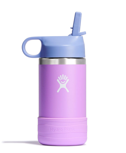 Hydro Flask Kids Water Bottle for School - Stainless Steel and Insulated with Straw Cap - 12 Oz in Anemone Purple