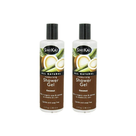 ShiKai Daily Moisturizing Shower Gel (Coconut, 12oz, Pack of 2) | Gentle Formula | Aloe Vera & Oatmeal for Soft, Healthy Skin | Dry Skin Relief