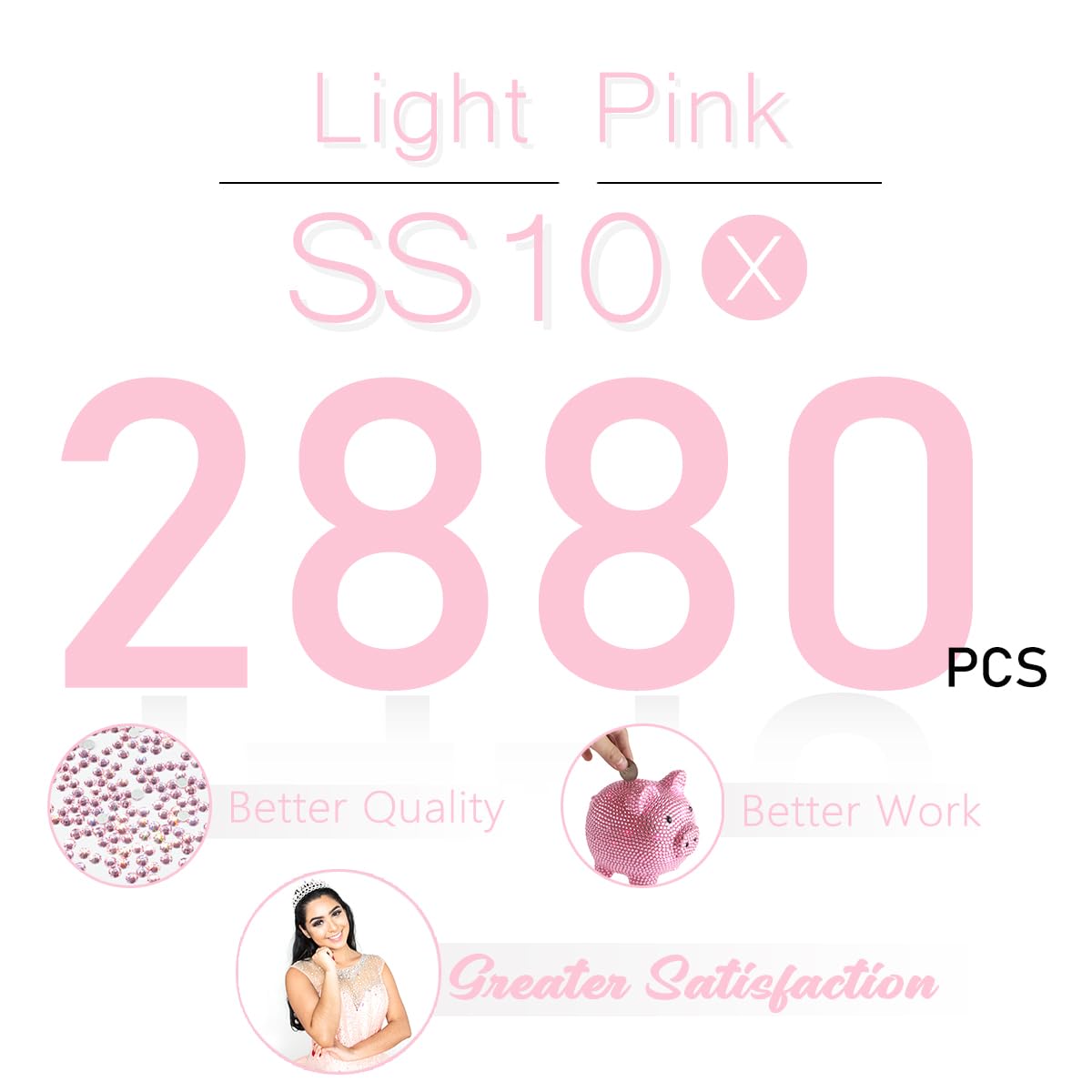 qiipii Light Pink Nail Rhinestones 2880pcs SS10 2.8mm K9 Glass Round Stones Bulk Nail Art Charms Flatback Gems Beads Diamonds Jewels Crystals Beauty & Personal Care qiipii