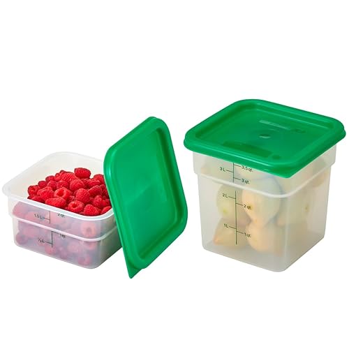 Cambro Food Storage Container with Lid (Microwave Safe and BPA-Free) - 2 Pack - Classic Series Square with Green Lid - 2 and 4 QT (Quart)…