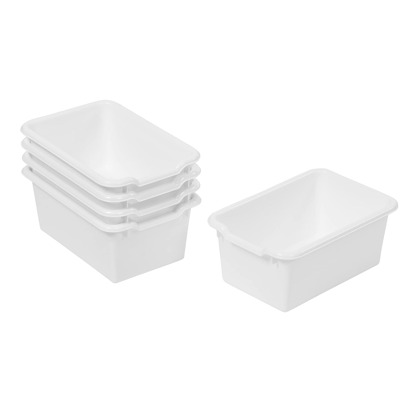 ECR4Kids Scoop Front Storage Bin, Multipurpose Organization, White, 5-Piece