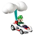 Hot Wheels Die-Cast Mario Kart Luigi in P-Wing Kart with Cloud Glider