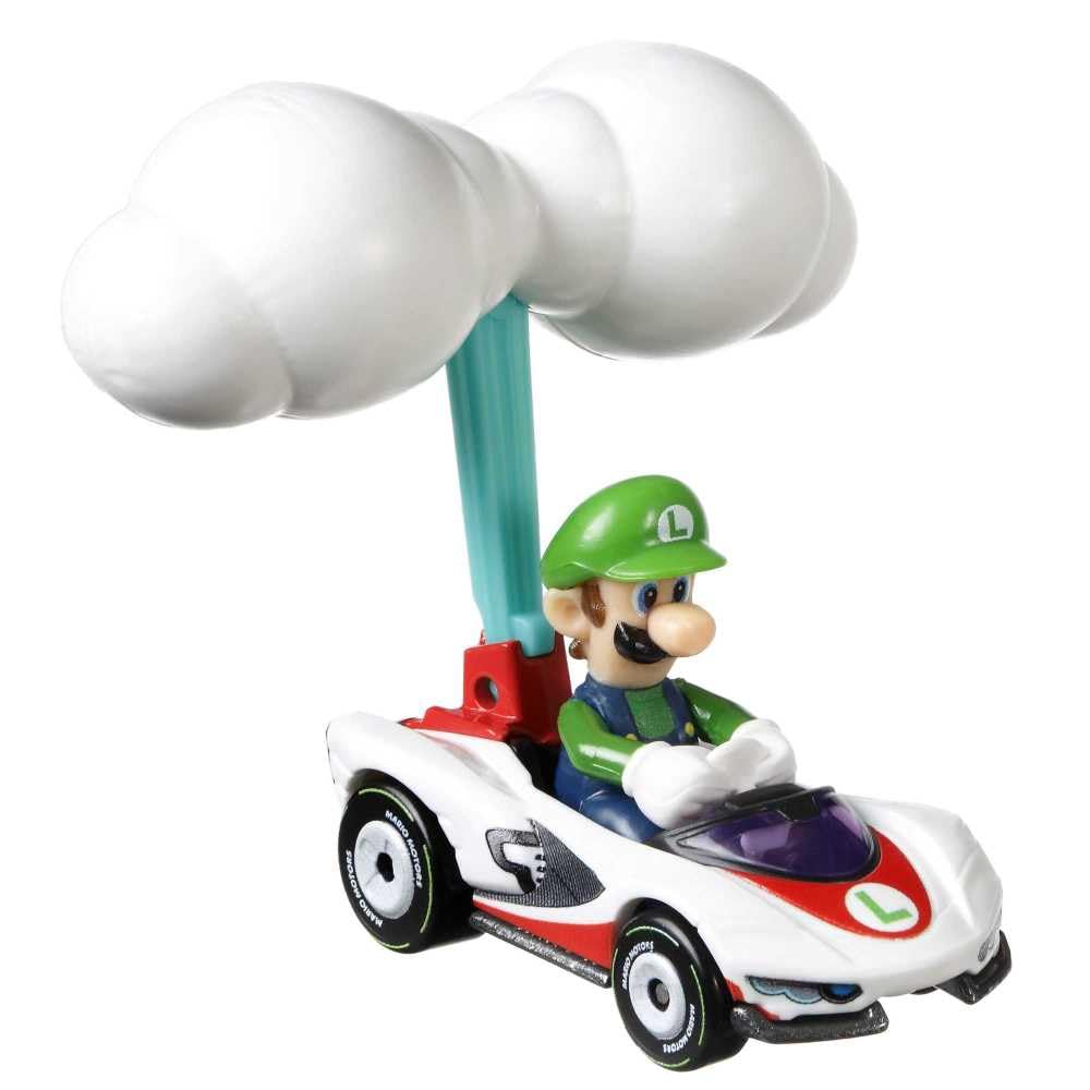 Hot Wheels Die-Cast Mario Kart Luigi in P-Wing Kart with Cloud Glider
