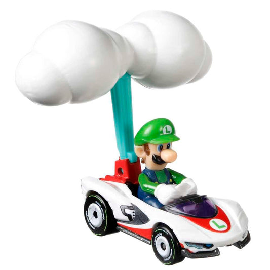 Hot Wheels Die-Cast Mario Kart Luigi in P-Wing Kart with Cloud Glider