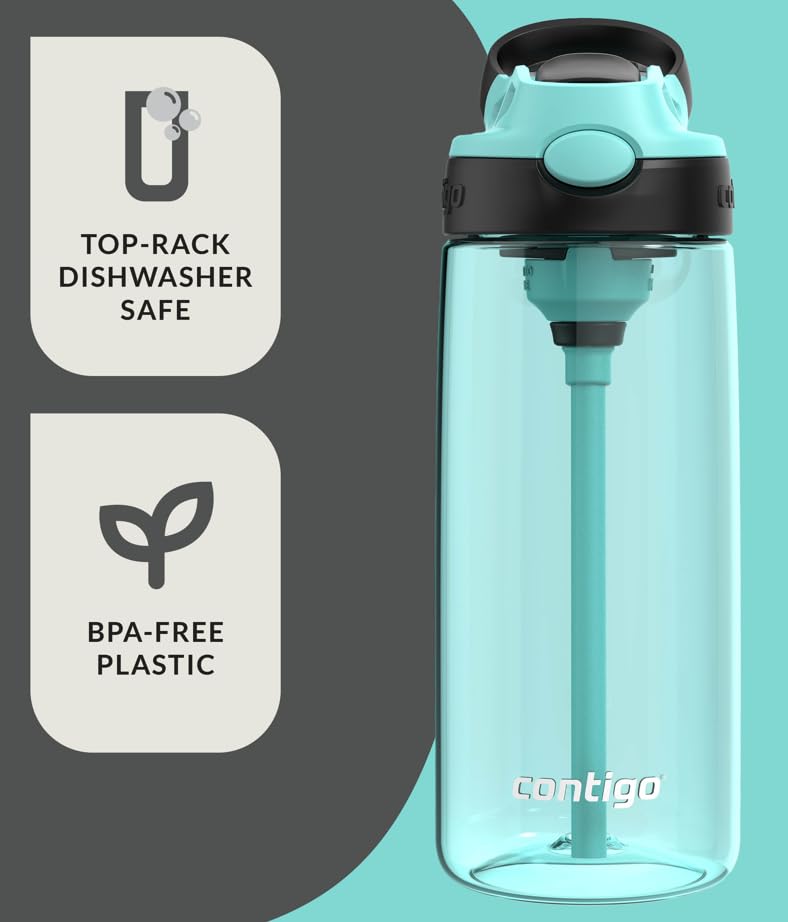 Contigo Aubrey Kids Water Bottle, 2-Pack, 20oz, Jade/Licorice & Juniper/Jade, Spill-Proof Lid, Dishwasher Safe, BPA Free