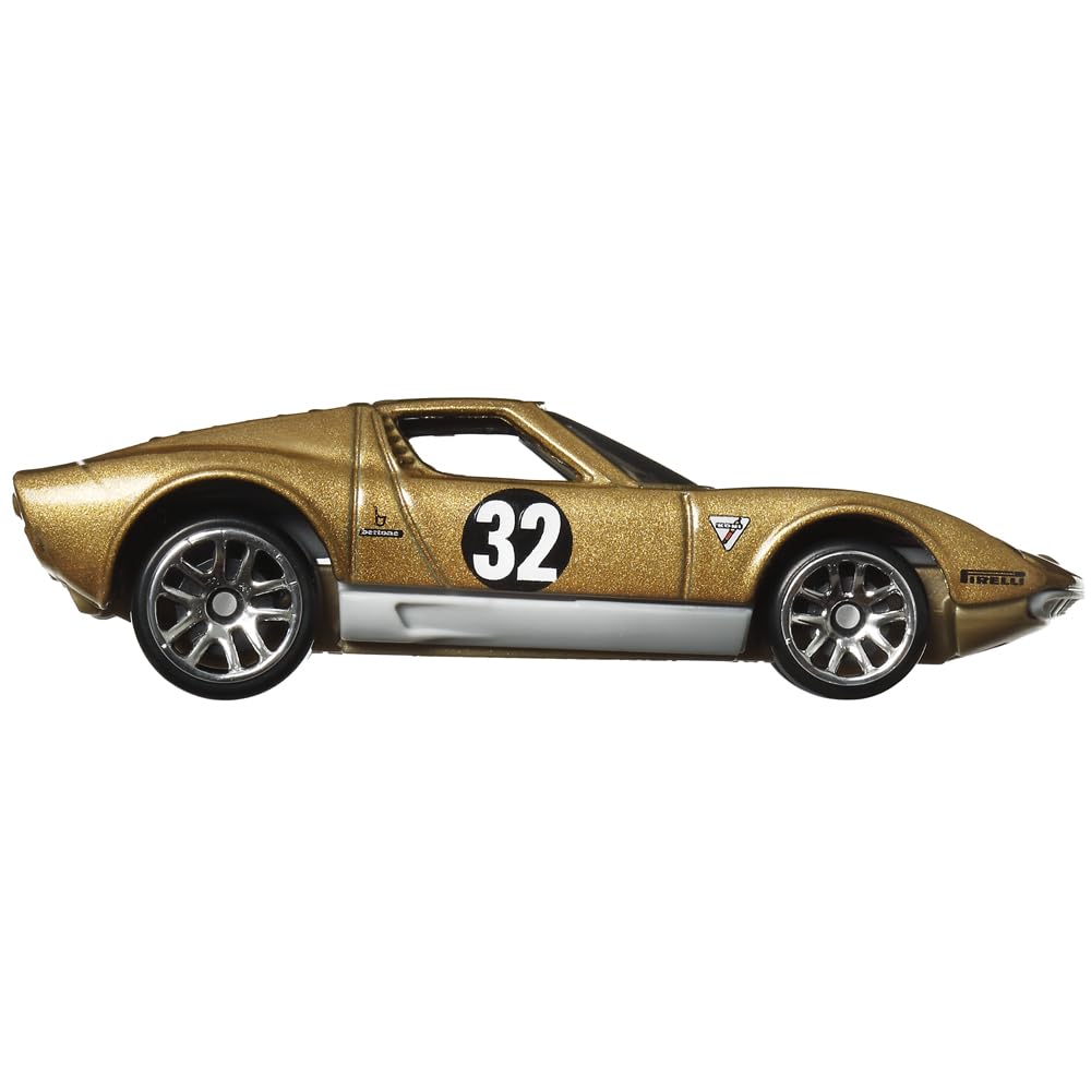 Hot Wheels Collectible Die-Cast Vintage Racing Club Vehicle - Gold Sports Car - Inspired by 1971 Lamborghini Miura SV - HRT81-4/6