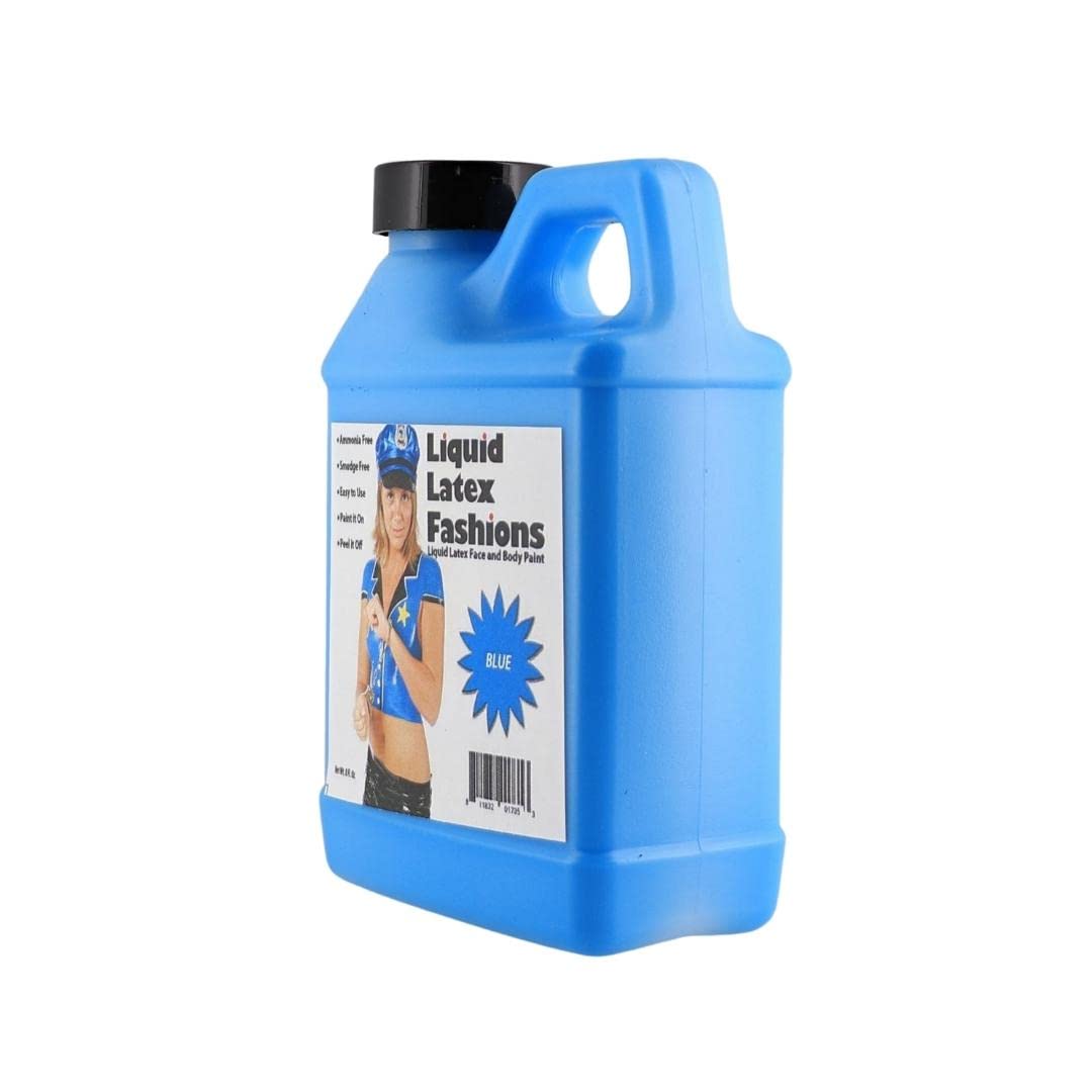 Blue 8 Oz - Liquid Latex Face and Body Paint, Blue Smurf Cosplay, Ideal for Halloween Costume, Parties, Theater, Special Effects!