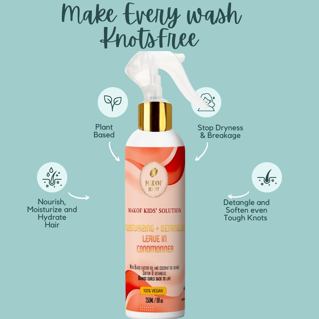 Kids Leave in Conditioner, Softens, Detangles Tough and Tangles Knots. Nourishing and Natural Formula with Mango butter, Keratin, Jojoba oil, Hemp